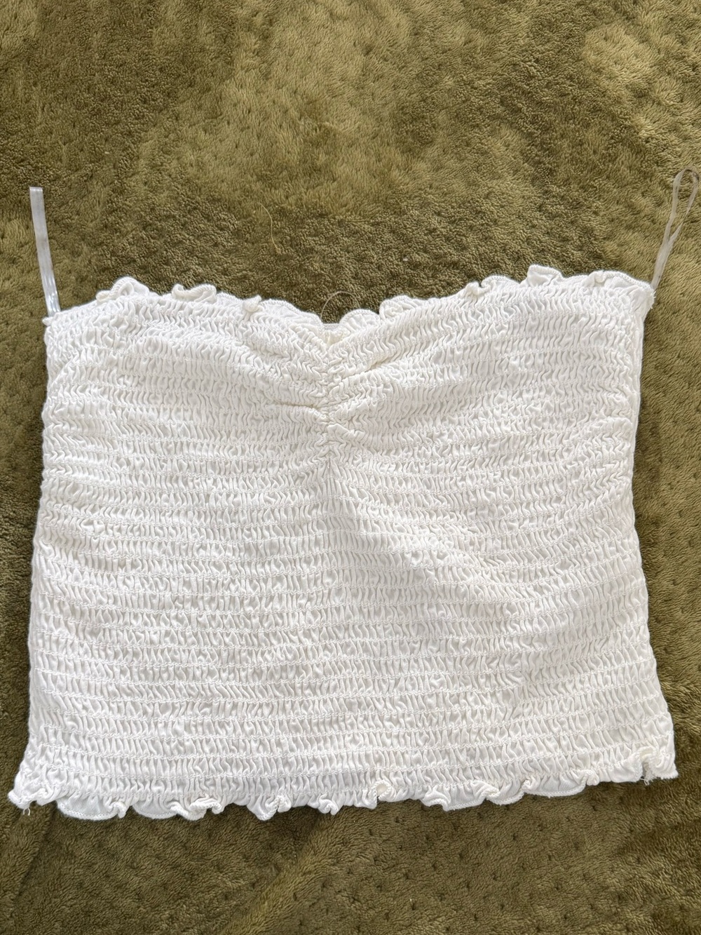 Vestique White Smocked Tube Top with Ruffle Edges